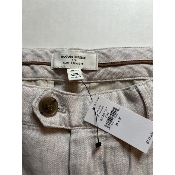 banana republic slim Straight Beige Linen pants Size 31 X 30 NWT - Picture 2 of 7